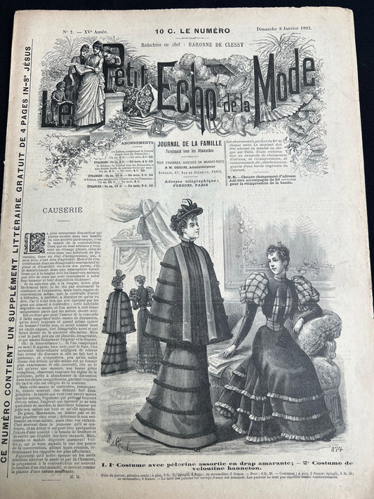 Fascinating Accessories in 8th January 1893  French Women's Paper Le Petit Echo de la Mode