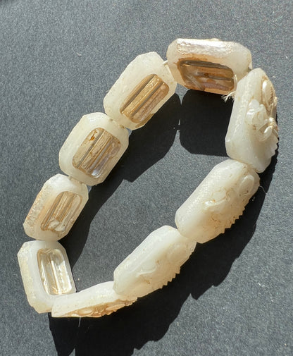 Unusual 1920s Glass Bracelet Decorated with Impressed Tennis Players - Paint Worn