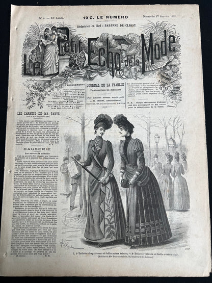 Fashion and Handicrafts 137 years ago in 27th January 1889  French Women's Paper Le Petit Echo de la Mode