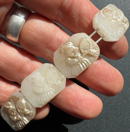 Unusual 1920s Glass Bracelet Decorated with Impressed Tennis Players - Paint Worn