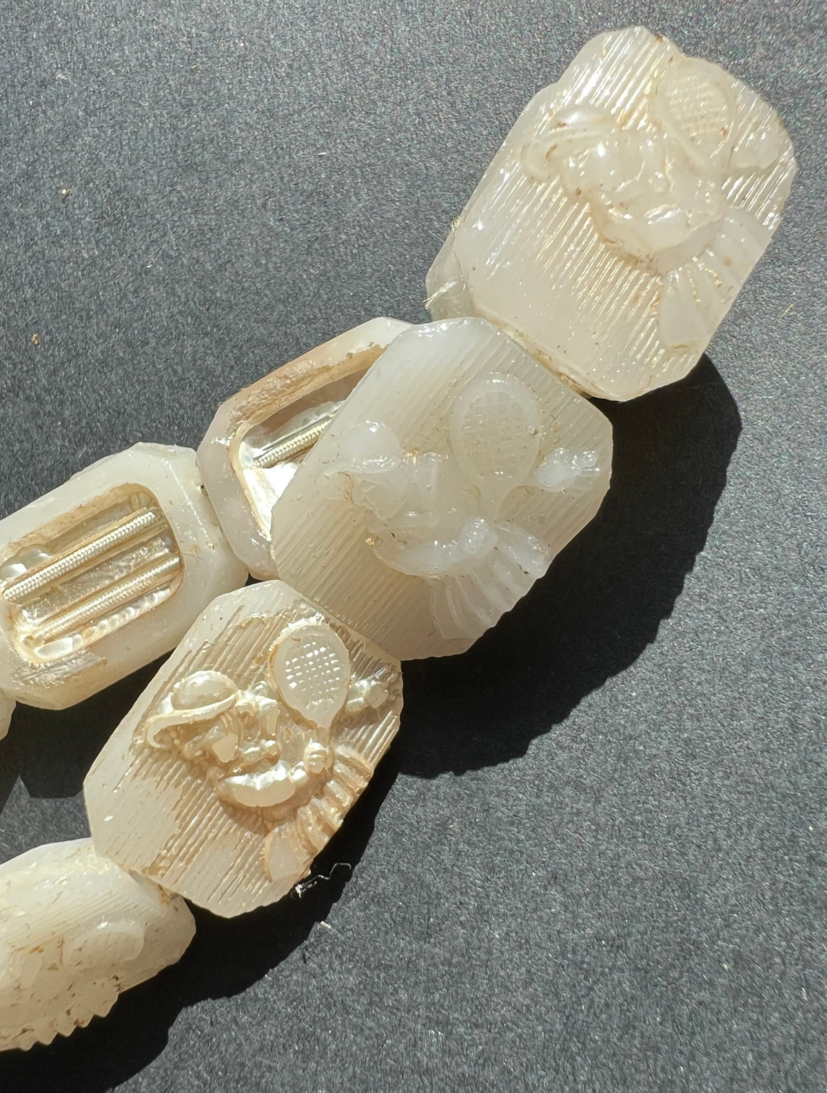 Unusual 1920s Glass Bracelet Decorated with Impressed Tennis Players - Paint Worn