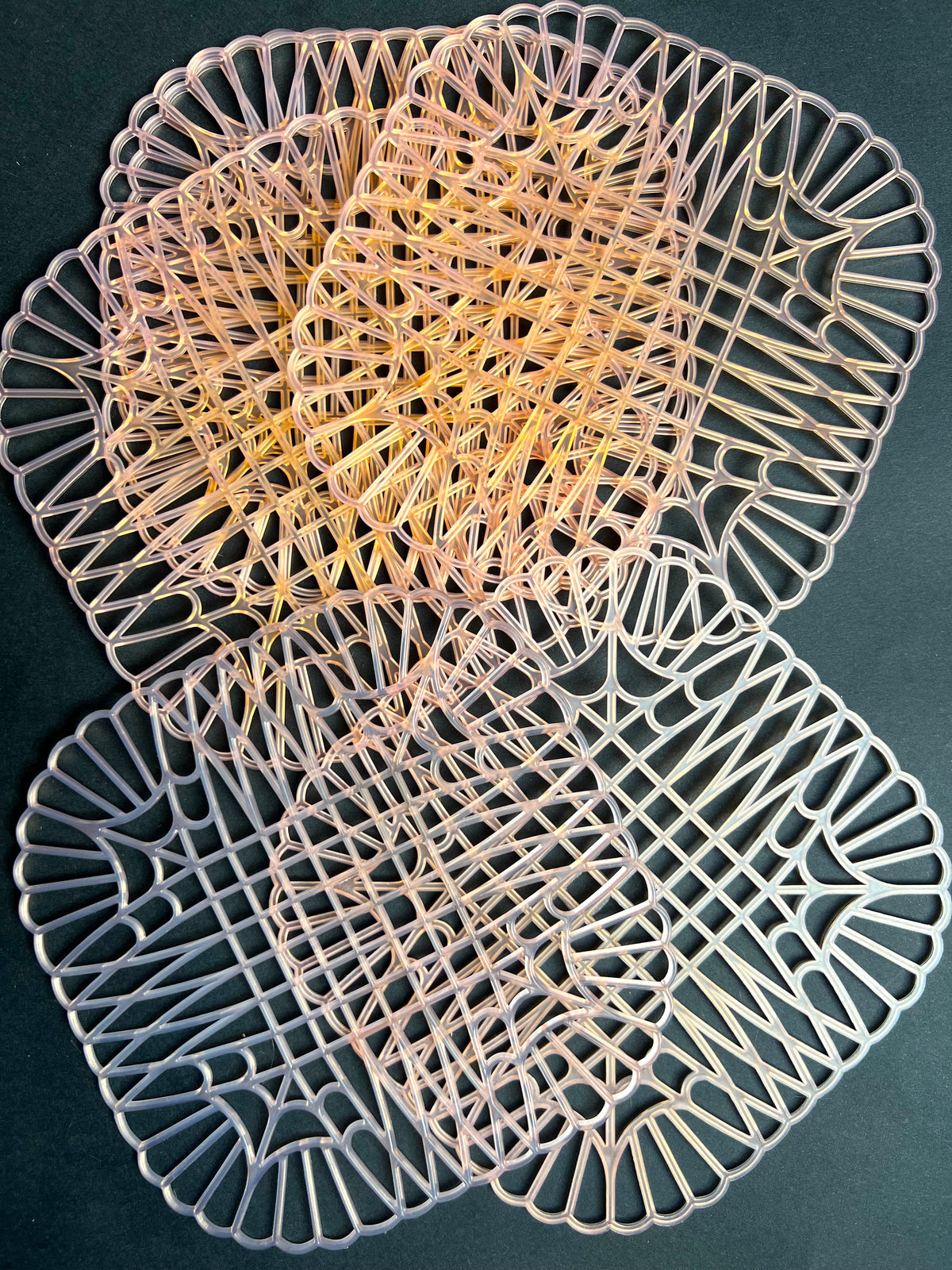 6 Mid Century Pearly Pink Airflow Table Mats - Unused.