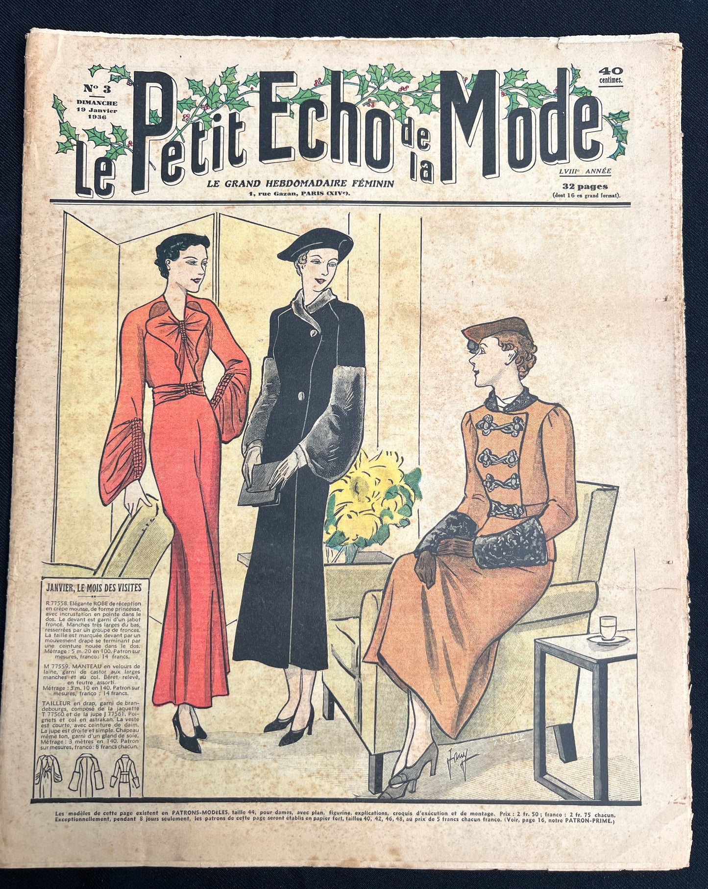Fancy Dress Hats + Lingerie in 19th January 1936 French Le Petit Echo de la Mode