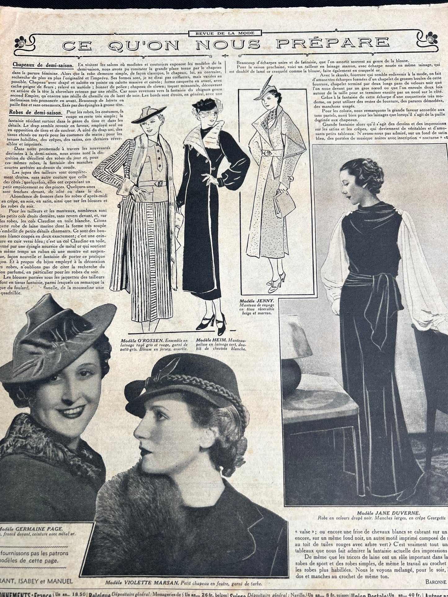 Fancy Dress Hats + Lingerie in 19th January 1936 French Le Petit Echo de la Mode