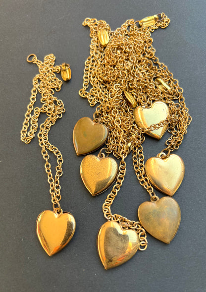 6 Tarnished 1940s Heart Necklaces