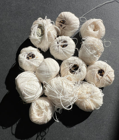14 Vintage balls of White Cotton - 2 Types - 1 Thick, 1 Thin.
