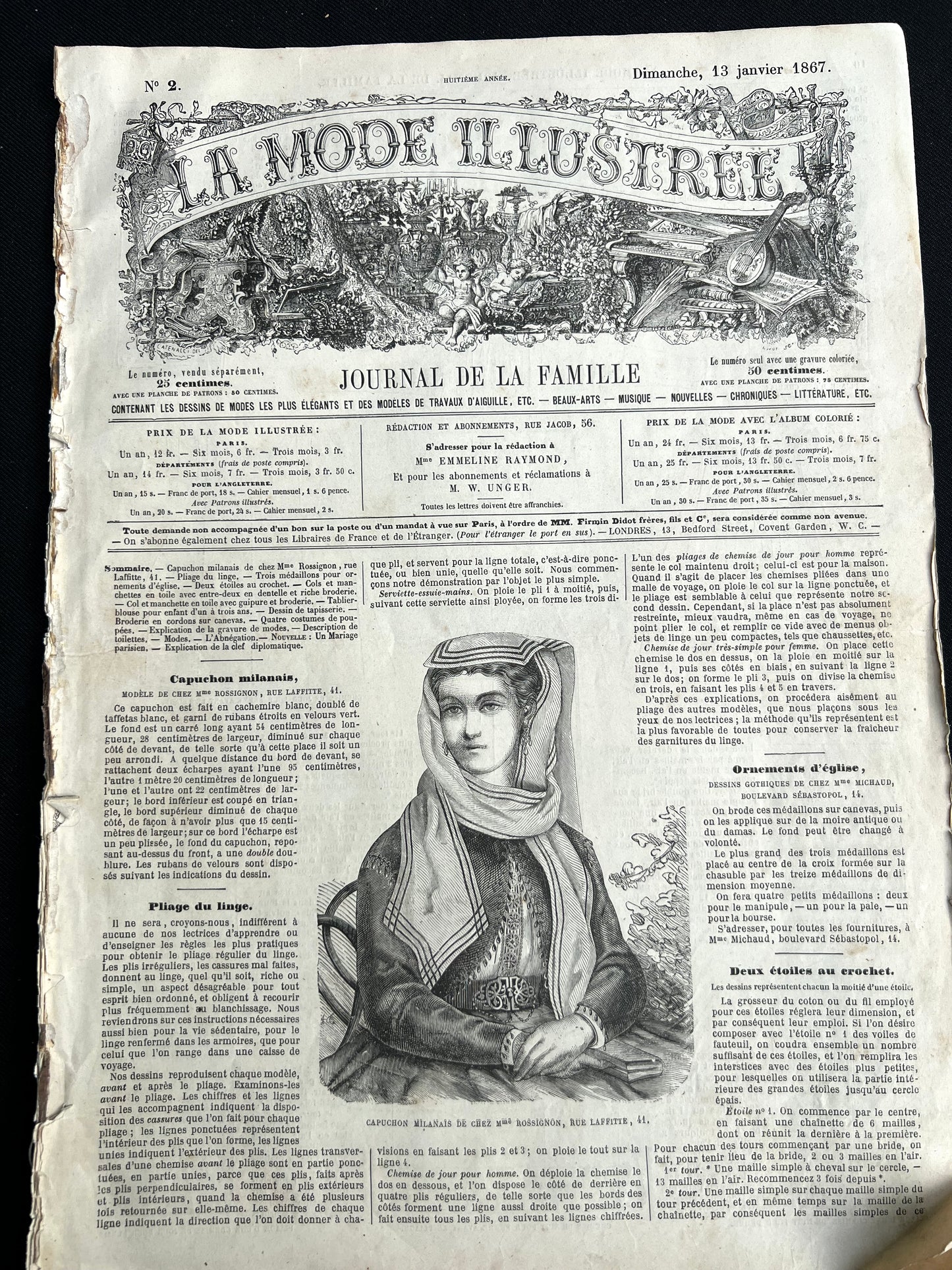 159 Years Old 13th January 1867 French Women's Paper La Mode Illustree