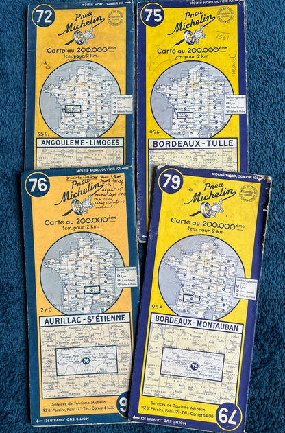 4 French 1940s Michelin Maps of West and Central France