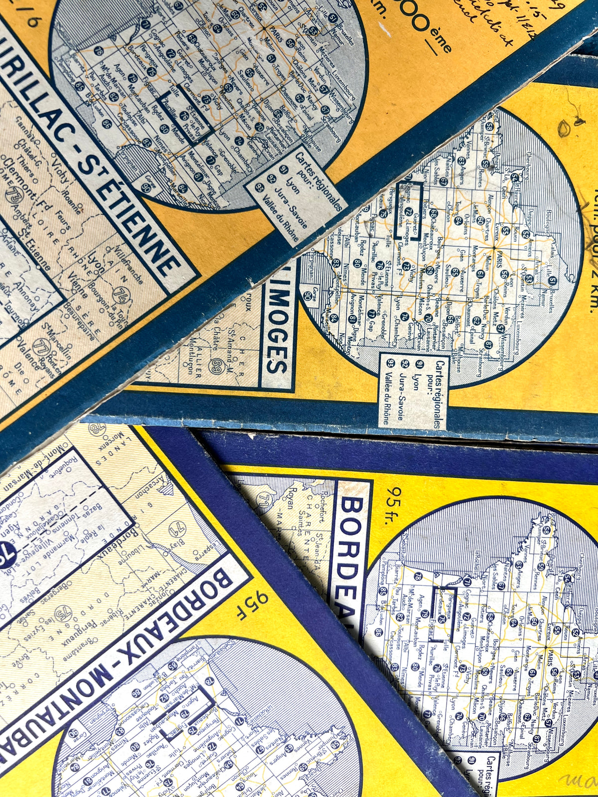 4 French 1940s Michelin Maps of West and Central France