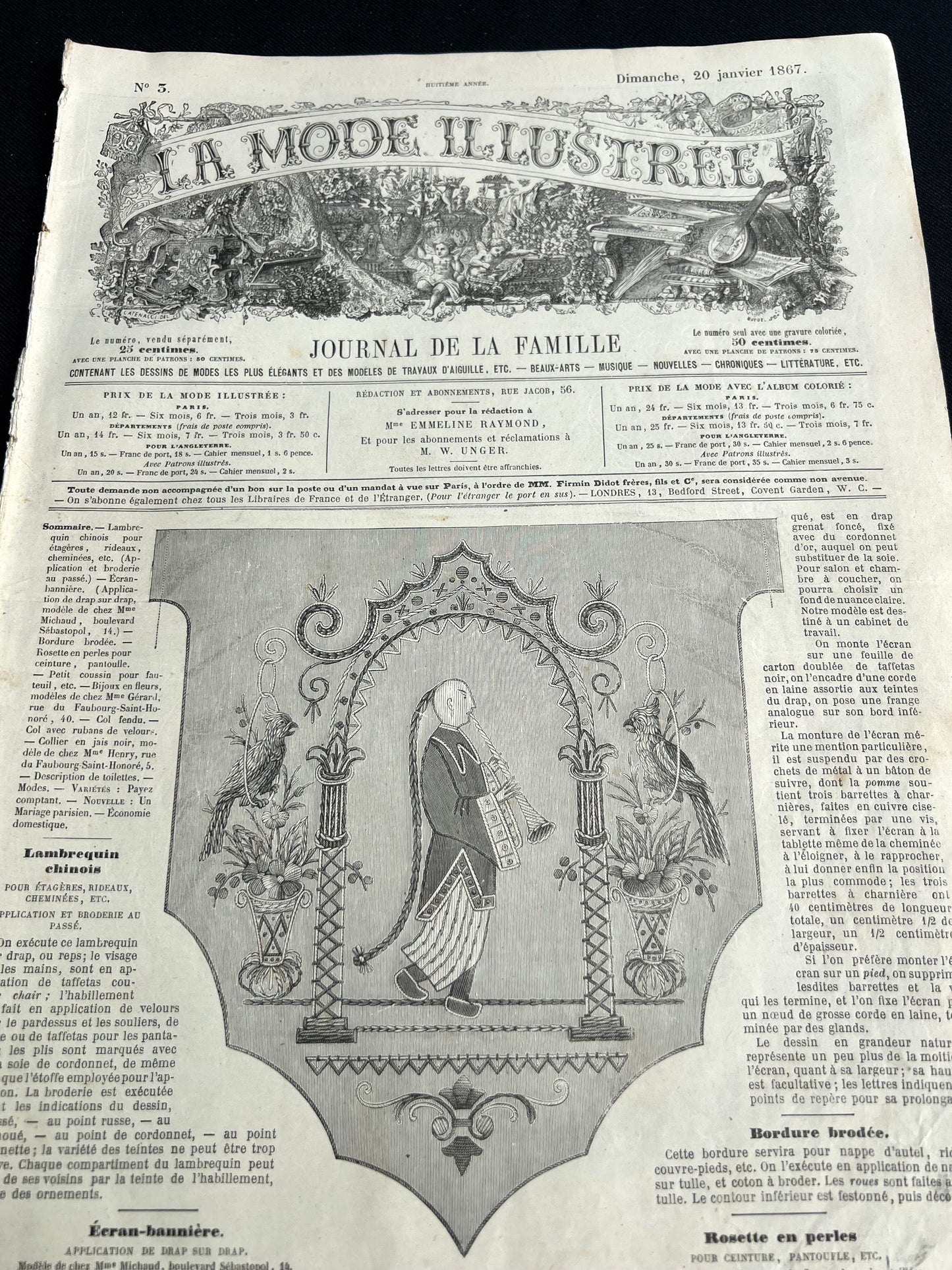 Accessories and Handicrafts from 159 Years Ago in 20th January 1867 French Women's Paper La Mode Illustree