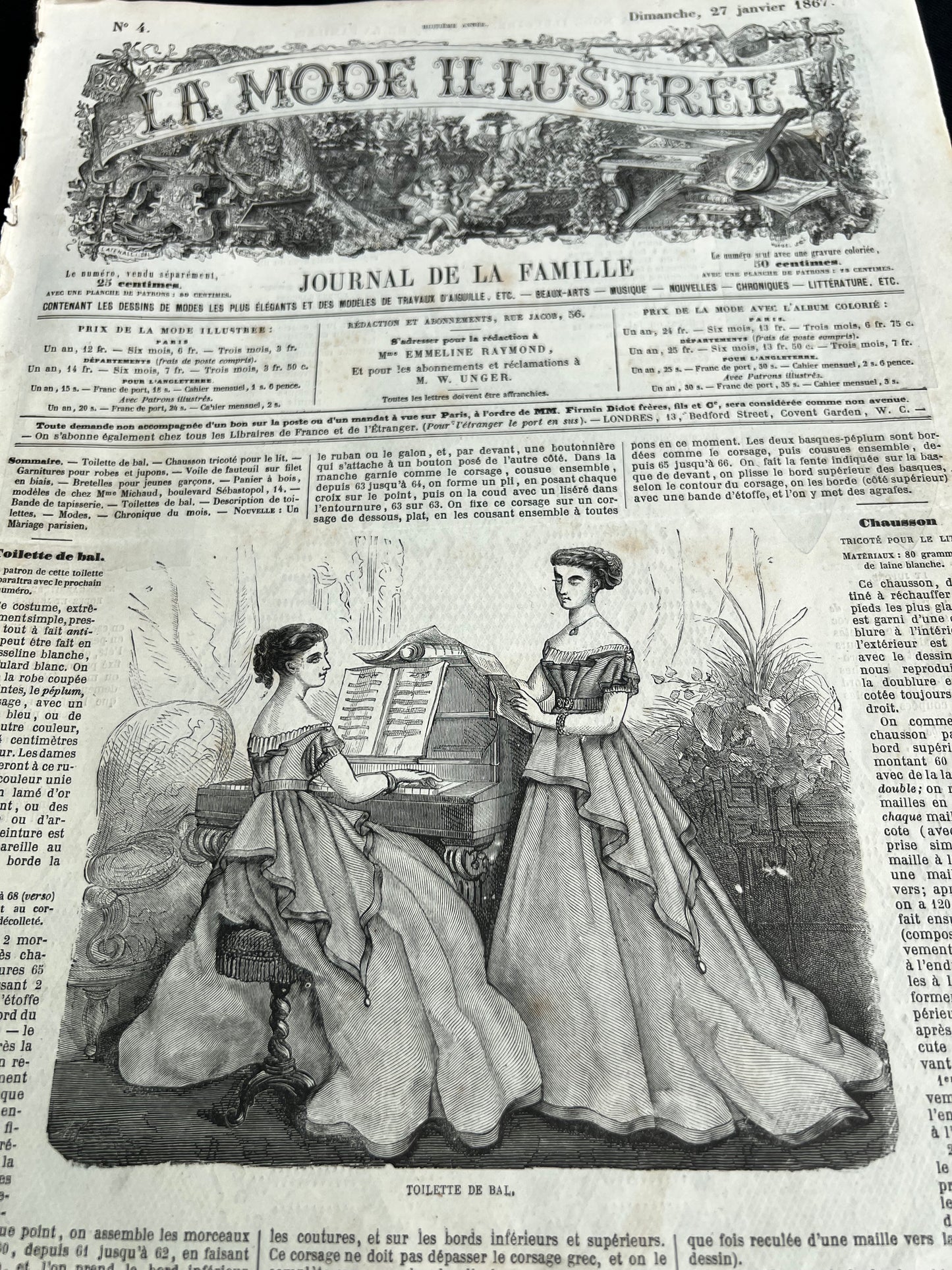 The Evenings Entertainment on 27th January 1867 French Women's Paper La Mode Illustree