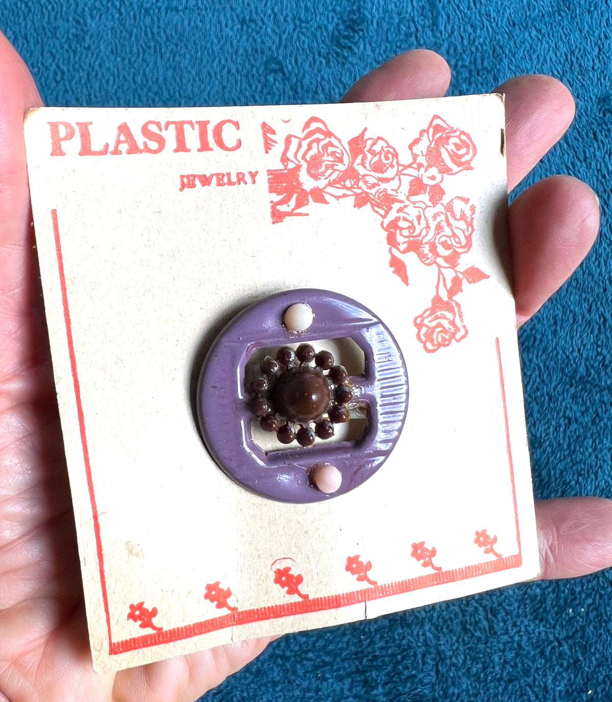 Interesting 1930s Lilac and Maroon Plastic Brooch