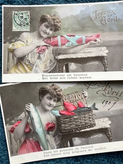 Series of 3 Bizarre Poisson d'Avril Fish Postcards