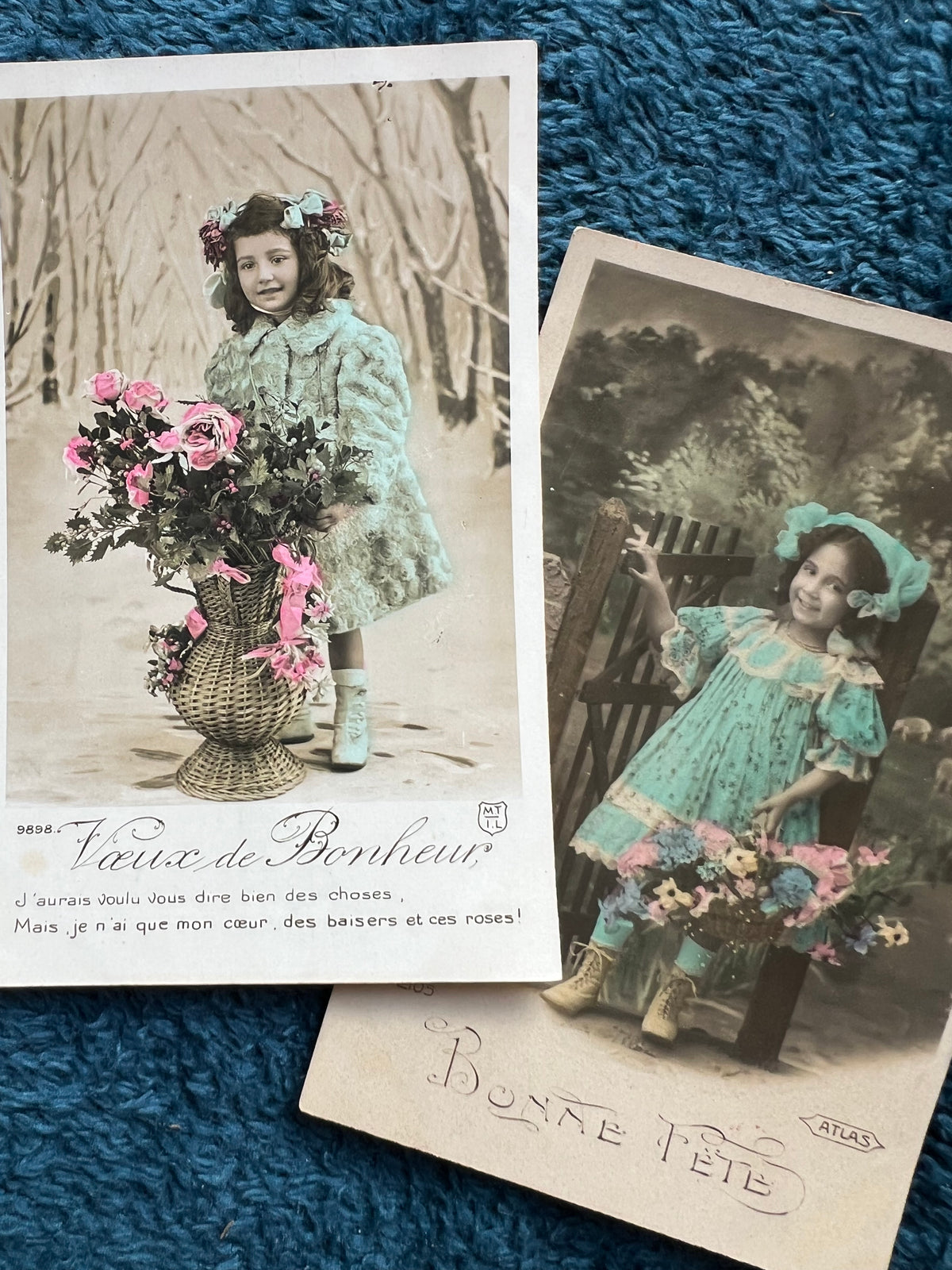 7 Pretty Early C20th French Postcards of Children with Flowers.