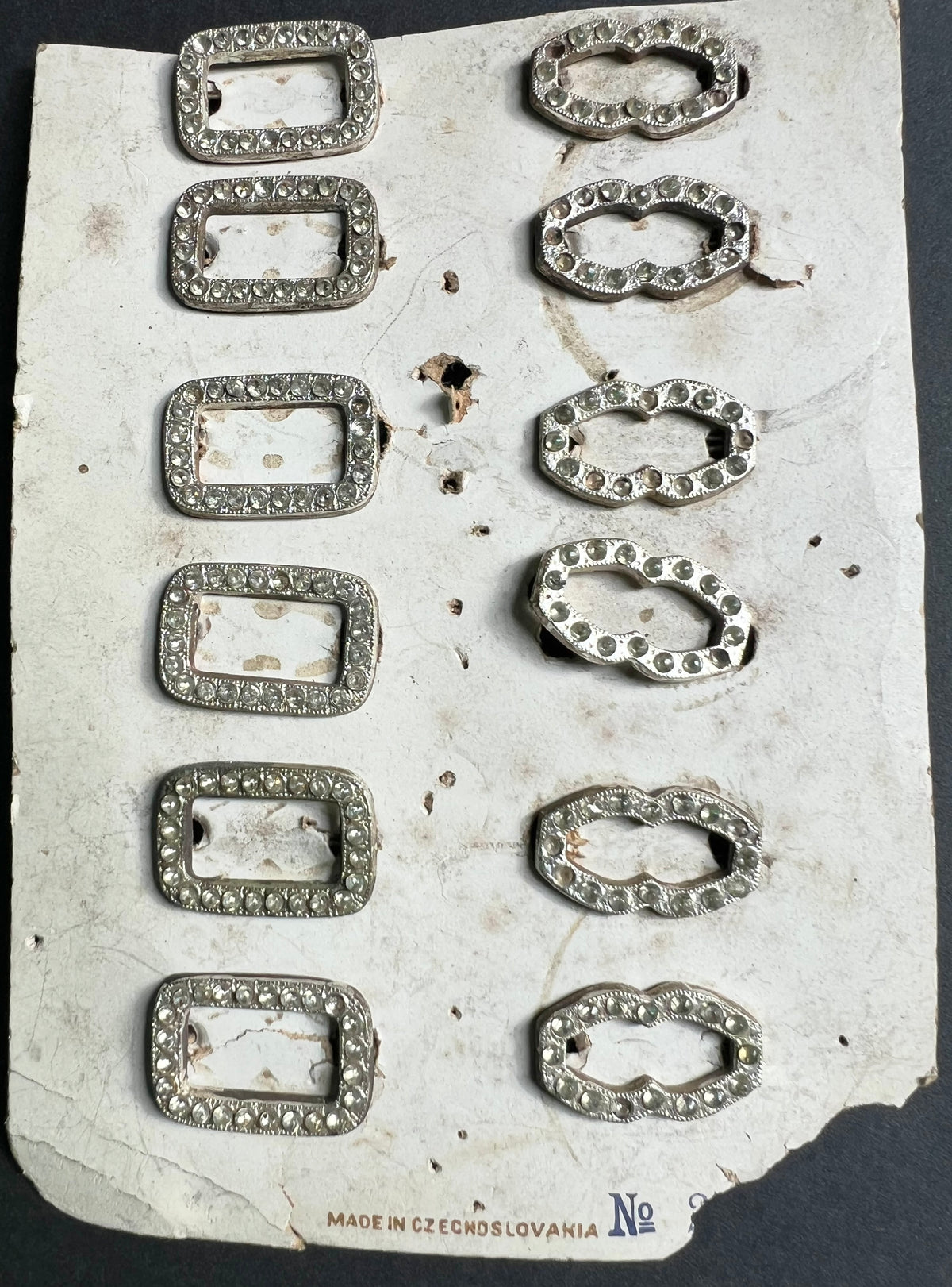 1930s Made in Czecho-Slovakia Card of 12  Hair Clips that Need Some Crystals Replacing - 2 Designs