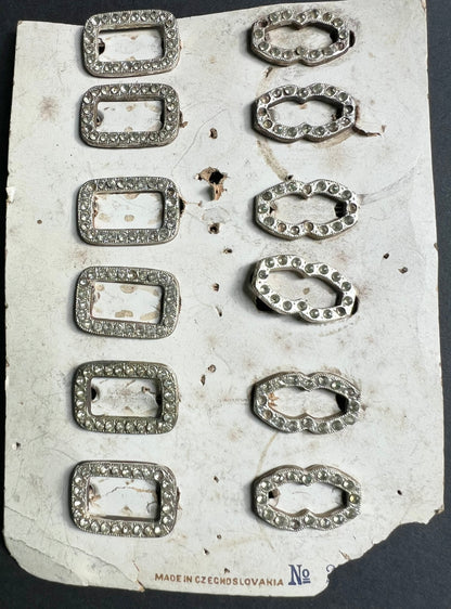 1930s Made in Czecho-Slovakia Card of 12  Hair Clips that Need Some Crystals Replacing - 2 Designs