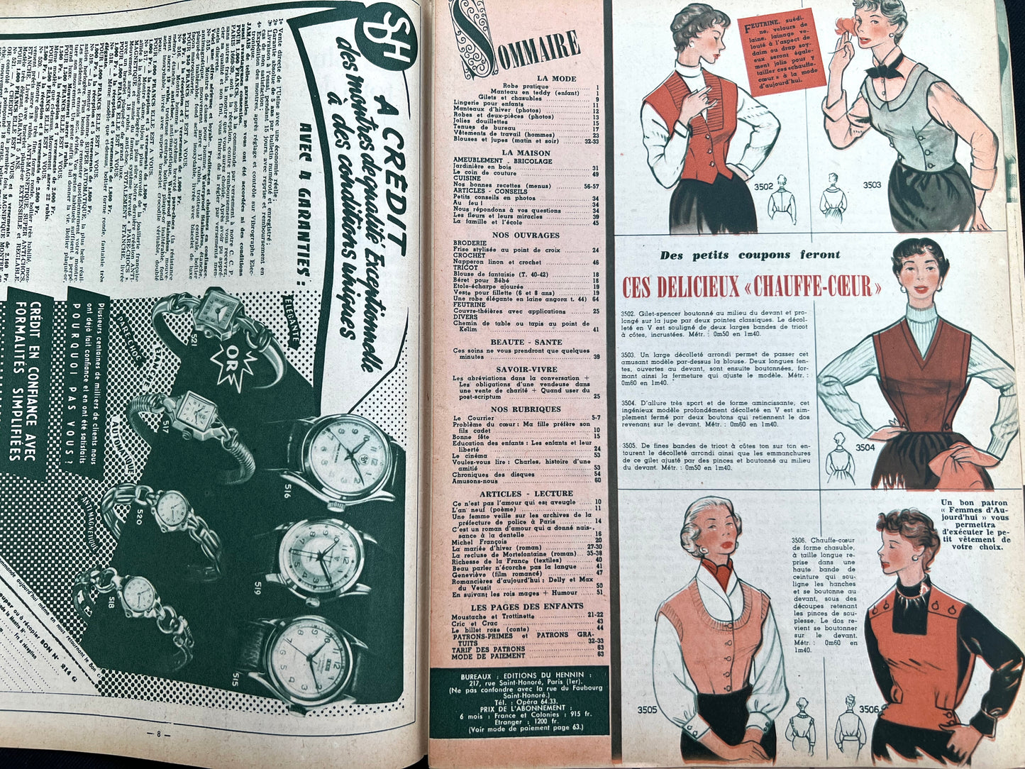 2nd January 1954 French Women's Magazine Femmes d'Aujourd'hui with Pattern