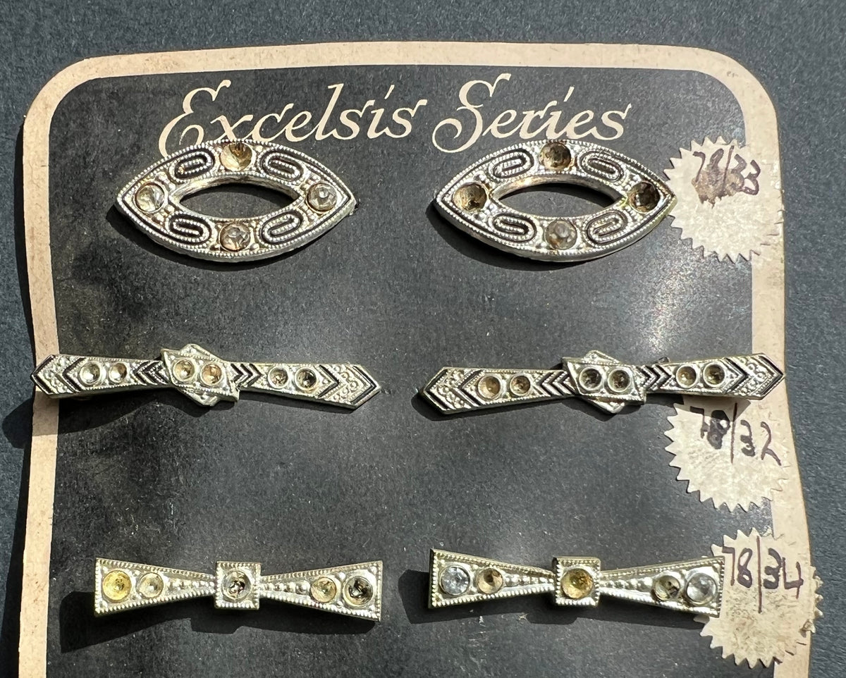 Made in Czecho-Slovakia Sample Sheet of 11 Deco Hair Clips that Need Some Crystals Replacing