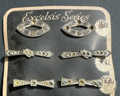 Made in Czecho-Slovakia Sample Sheet of 11 Deco Hair Clips that Need Some Crystals Replacing