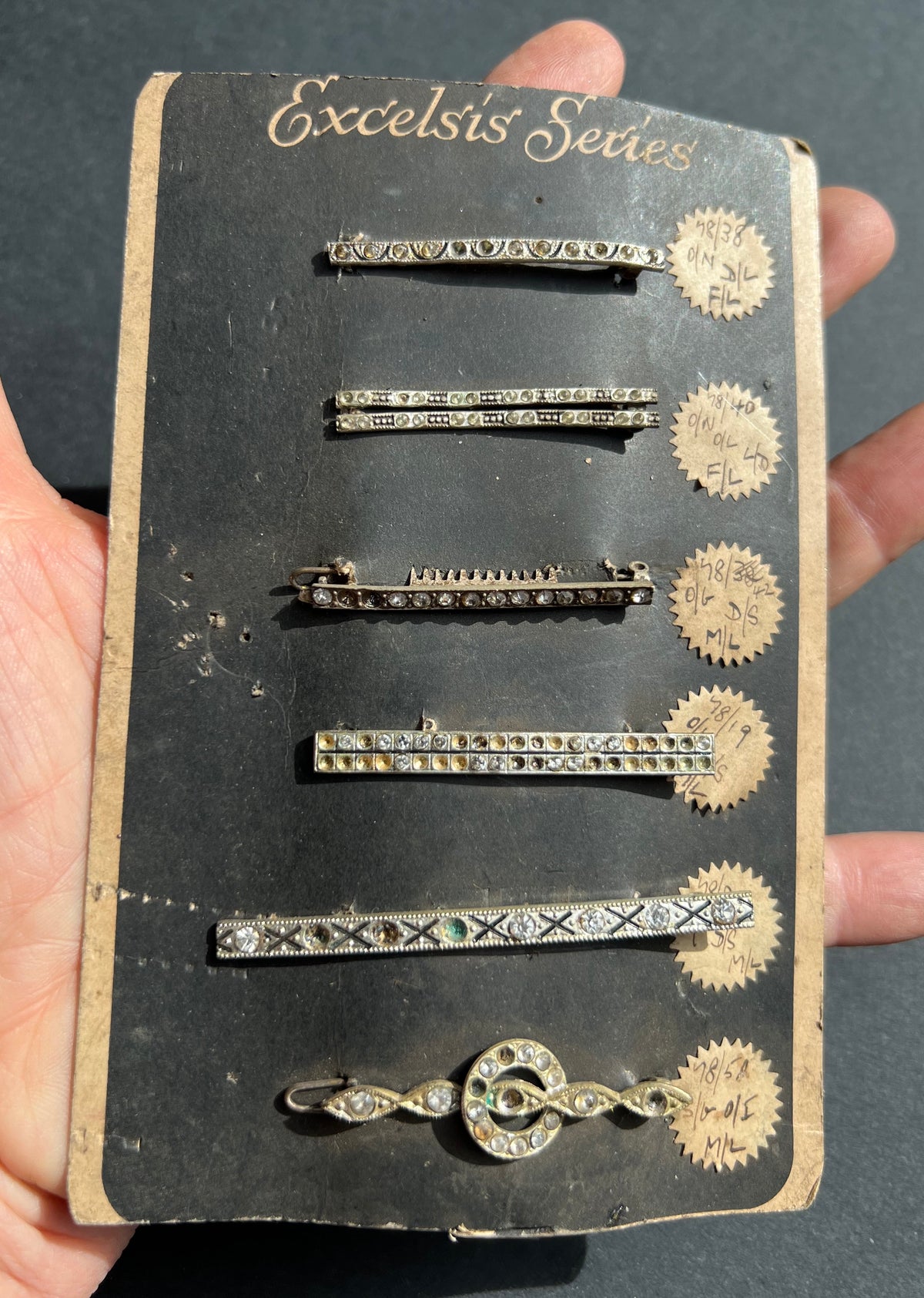Sample Sheet of 6 1930s Hair Clips that Need Some Crystals Replacing