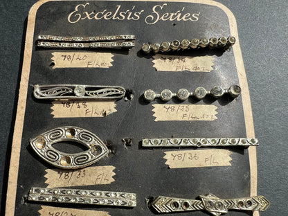 Made in Czecho-Slovakia Sample Sheet of 12 Different Deco Hair Clips that Need Some Crystals Replacing