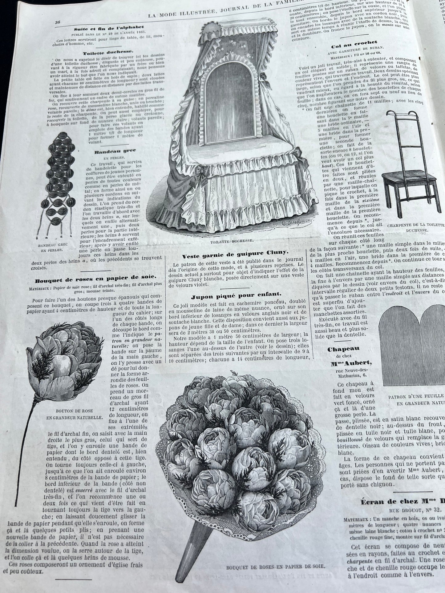 Crochet + Fashion Accessories 160 Years ago in 28th January 1866 French Women's Paper La Mode Illustree