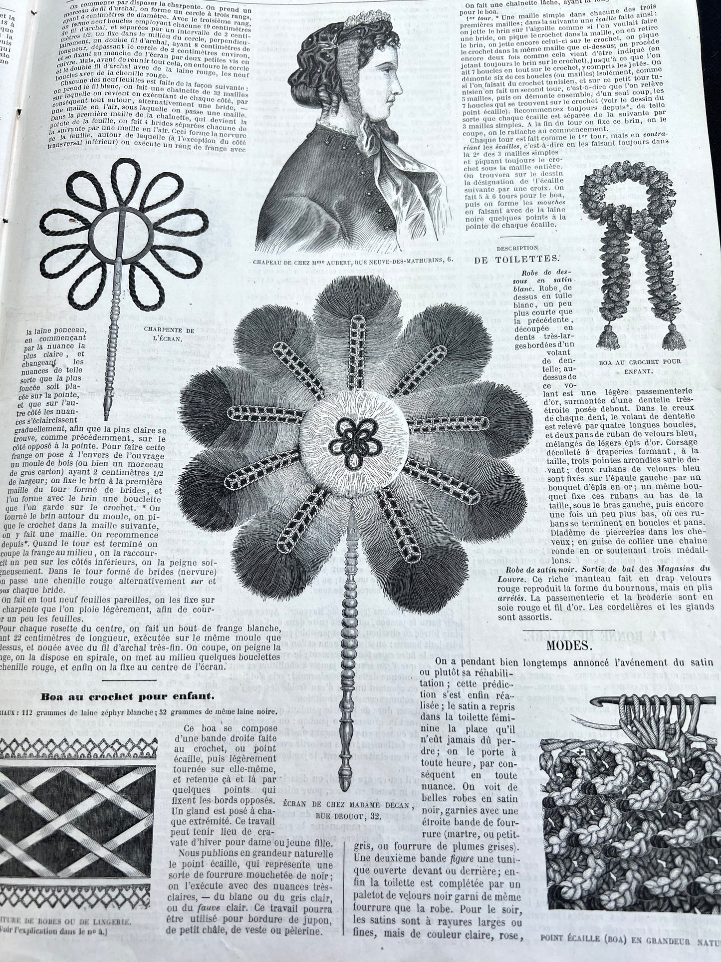 Crochet + Fashion Accessories 160 Years ago in 28th January 1866 French Women's Paper La Mode Illustree