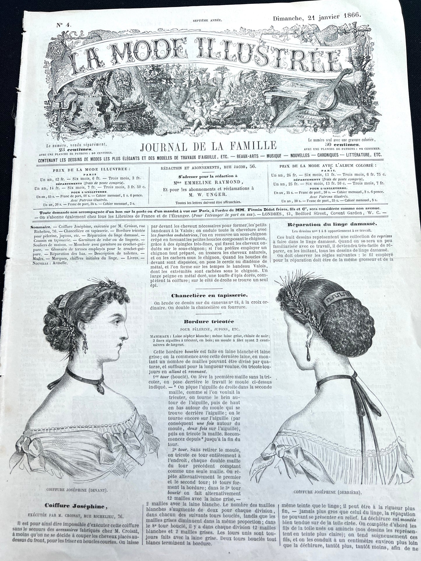 Shoes, Needlework and BIG Dresses 160 Years ago in 21st January 1866 French Women's Paper La Mode Illustree