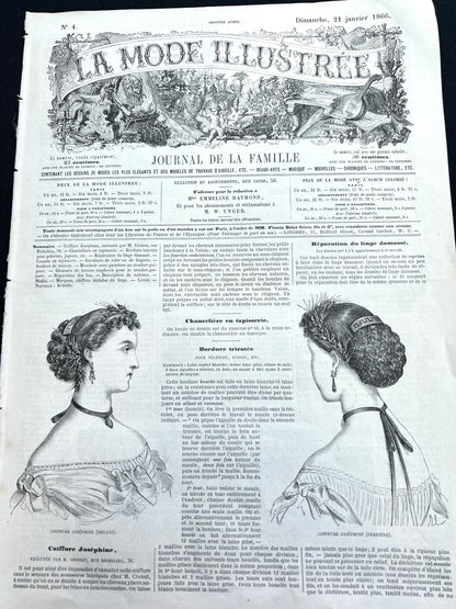 Shoes, Needlework and BIG Dresses 160 Years ago in 21st January 1866 French Women's Paper La Mode Illustree