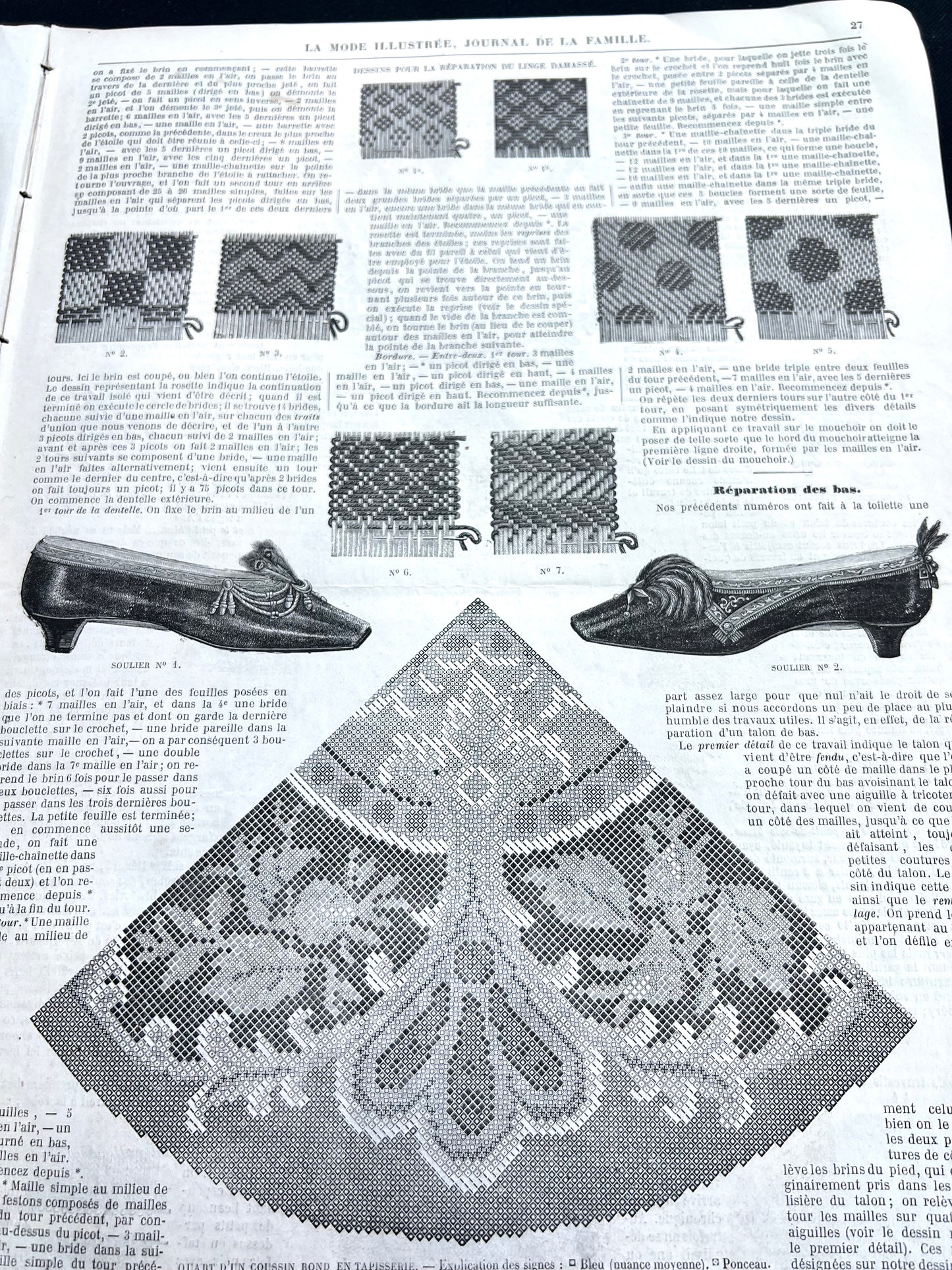 Shoes, Needlework and BIG Dresses 160 Years ago in 21st January 1866 French Women's Paper La Mode Illustree