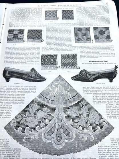 Shoes, Needlework and BIG Dresses 160 Years ago in 21st January 1866 French Women's Paper La Mode Illustree