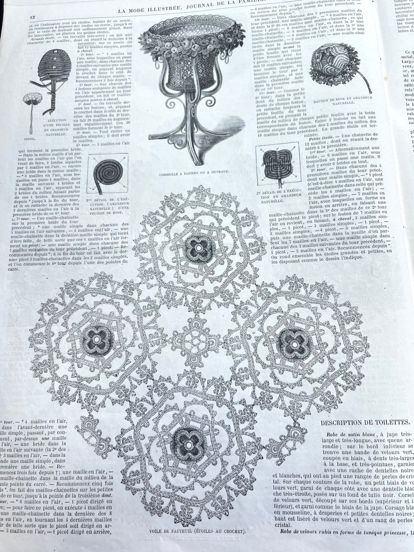Crochet, Tapestry, Interiors and Fashion 160 Years ago in 7th January 1866 French Women's Paper La Mode Illustree