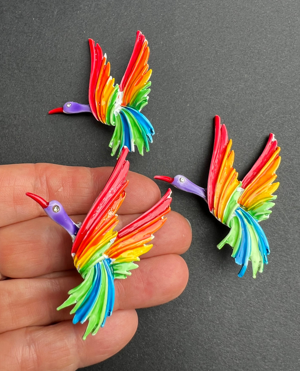 3 Very Colourful 1980s Bird Brooches