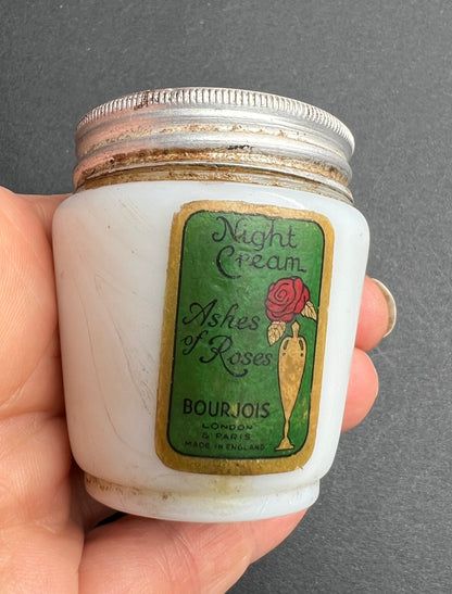 1930s BOURJOIS Glass Pot of Ashes of Roses Night Cream