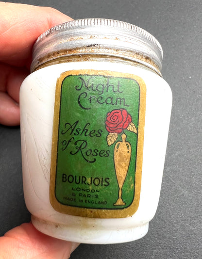 1930s BOURJOIS Glass Pot of Ashes of Roses Night Cream