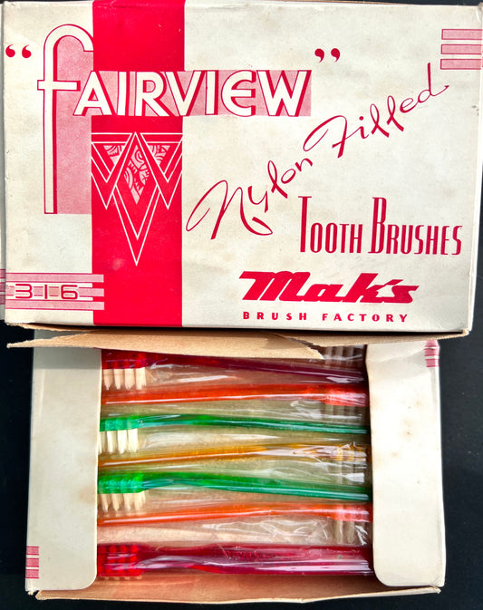 Box of 24 "Fairview" Vintage Toothbrushes Made in Hong Kong