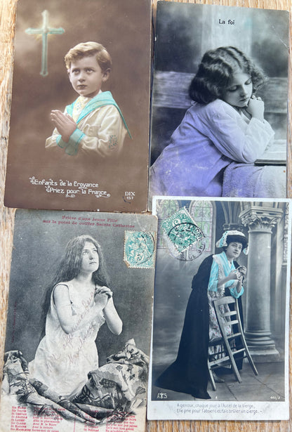8 French Postcards from the 1900s of People Praying