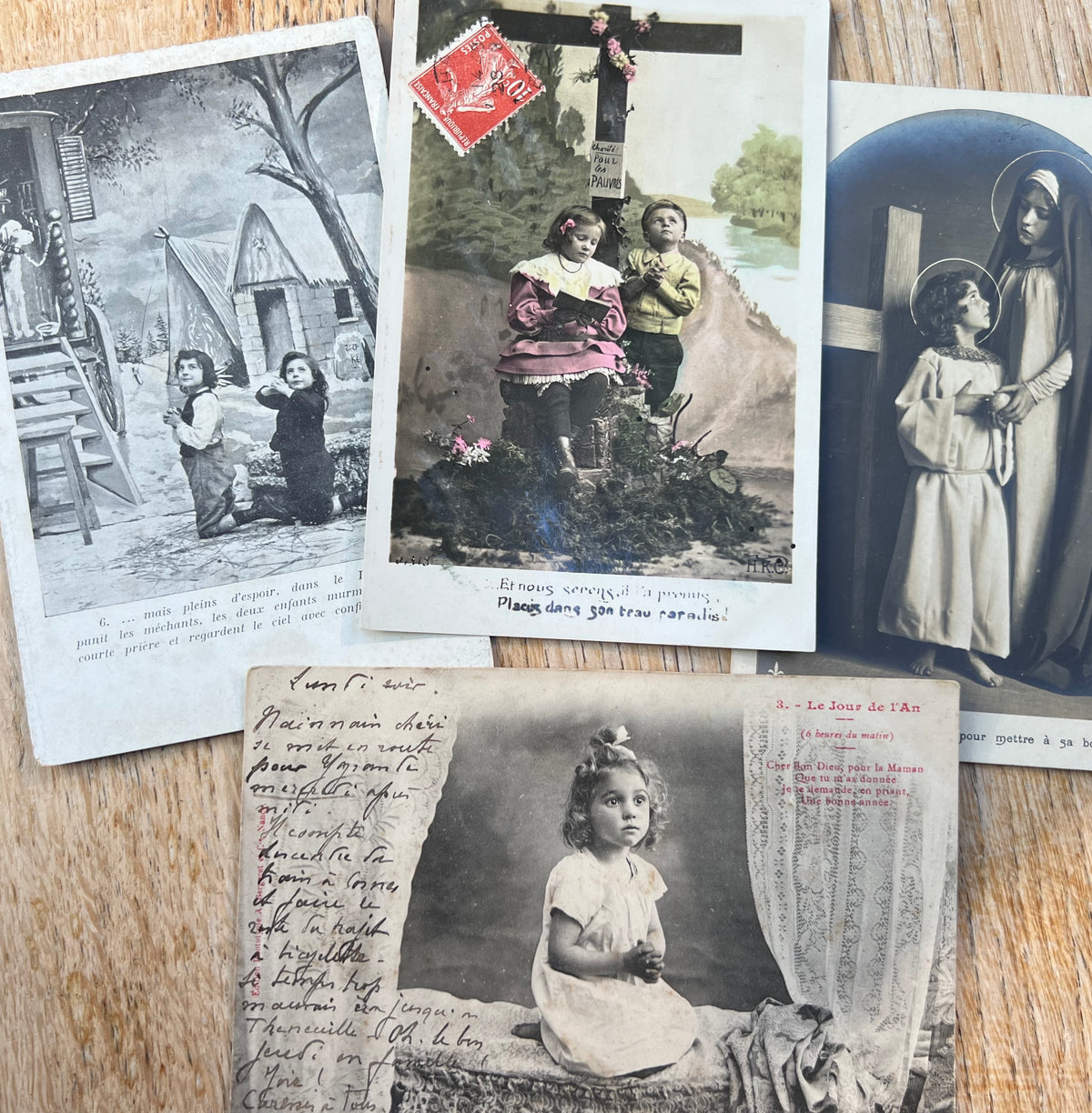 8 French Postcards from the 1900s of People Praying