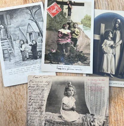 8 French Postcards from the 1900s of People Praying