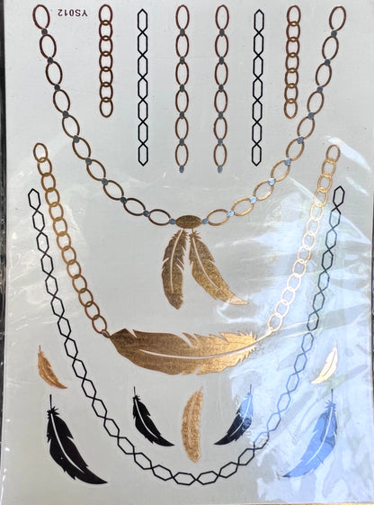 Metallic Feather and Chains Temporary Tattoos