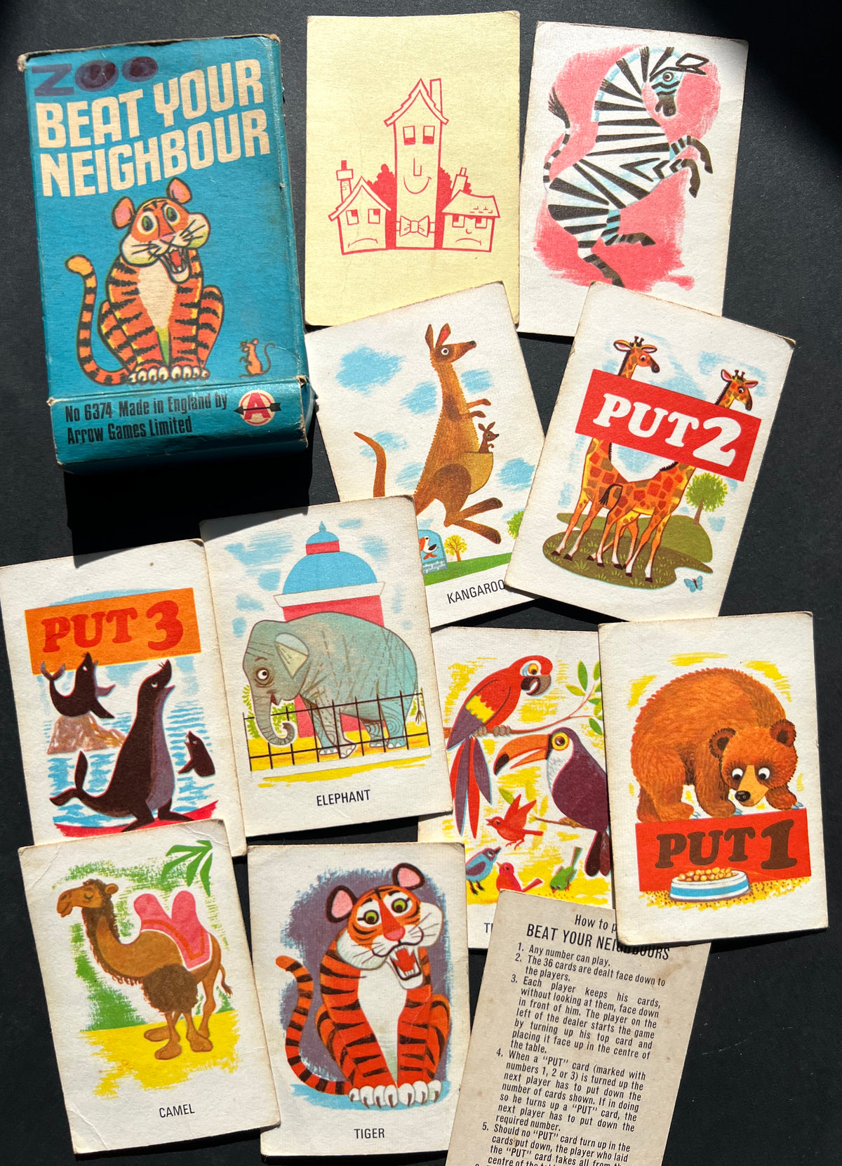 Vintage ARROW Games Zoo Beat Your Neighbour Card Game - 29 Cards - For Creating