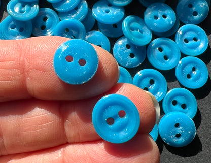 1 Gross (144) Vintage Glass 1.2cm Deep Turquoise Buttons