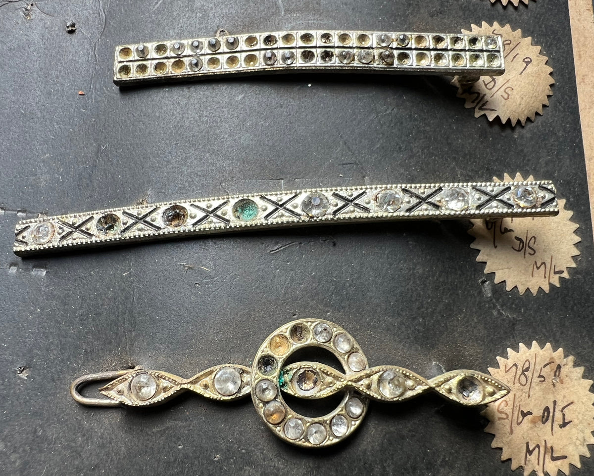 Sample Sheet of 6 1930s Hair Clips that Need Some Crystals Replacing