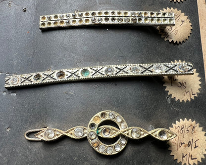 Sample Sheet of 6 1930s Hair Clips that Need Some Crystals Replacing