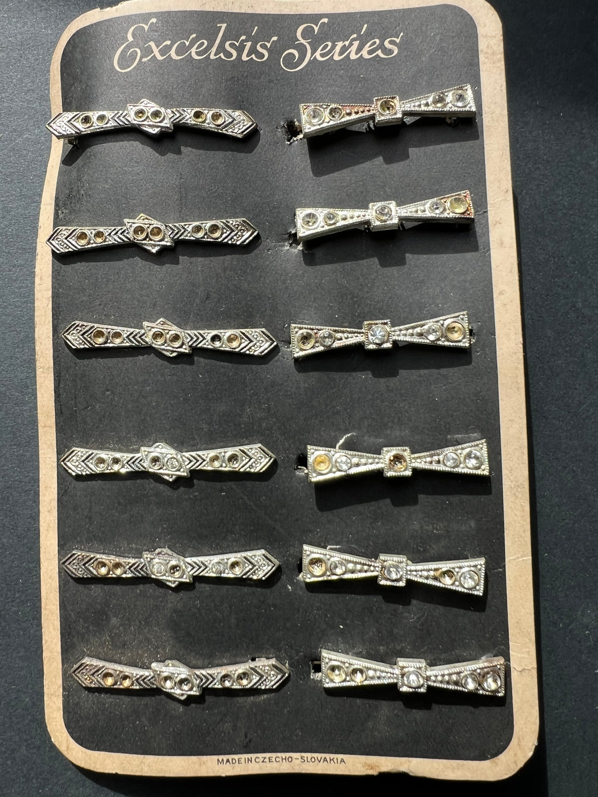 Deco Made in Czecho-Slovakia Card 12  Hair Clips that Need Some Crystals Replacing - 2 Designs