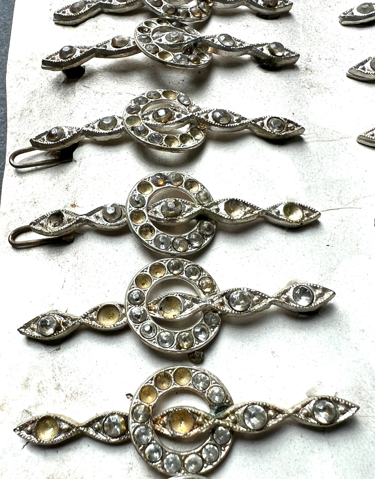Sheet of 24 Lovely 1930s Hair Clips that Need Some Crystals Replacing