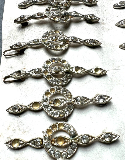 Sheet of 24 Lovely 1930s Hair Clips that Need Some Crystals Replacing