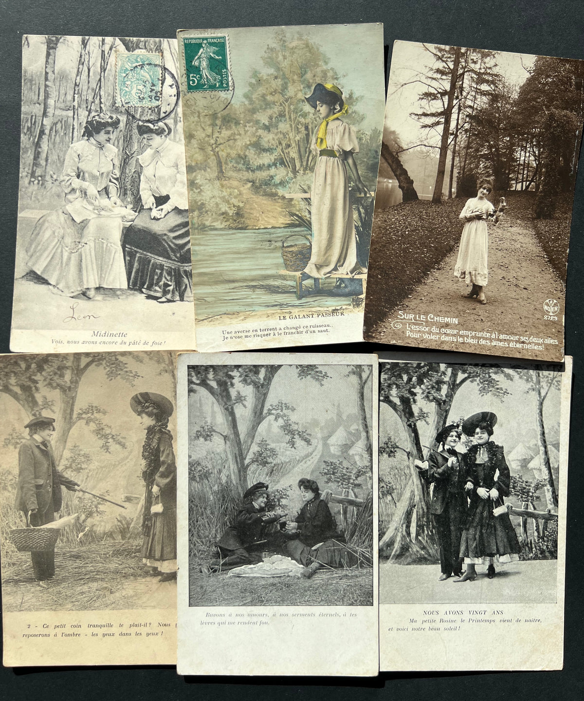 6 1900s French Postcards of Women in the Countryside