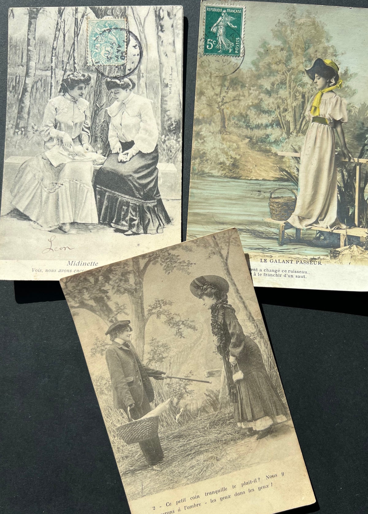 6 1900s French Postcards of Women in the Countryside