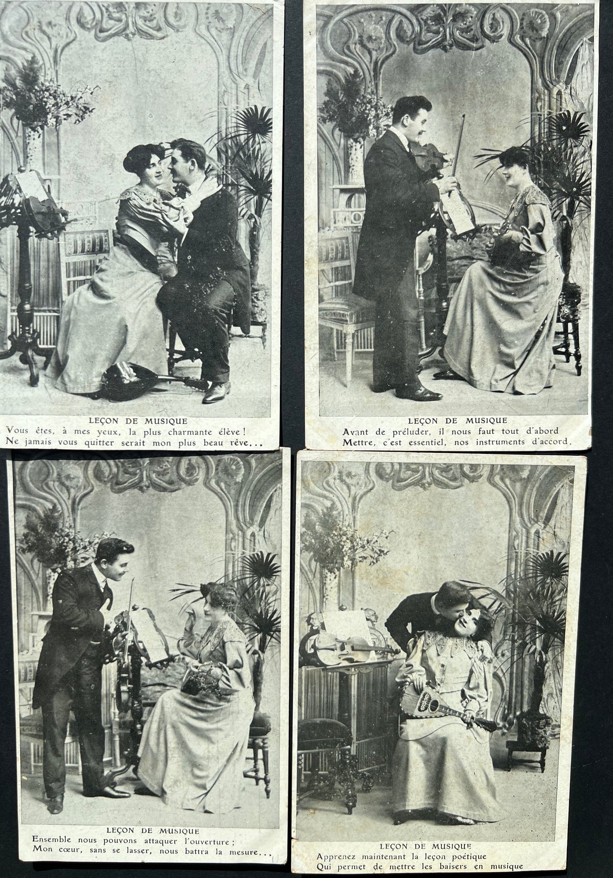 Series of 1900s French Postcards of the "LECON DE MUSIQUE"